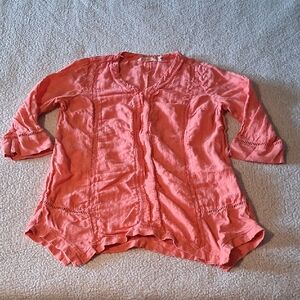 Soft Surroundings Coral Tunic Top 100% Linen Large
